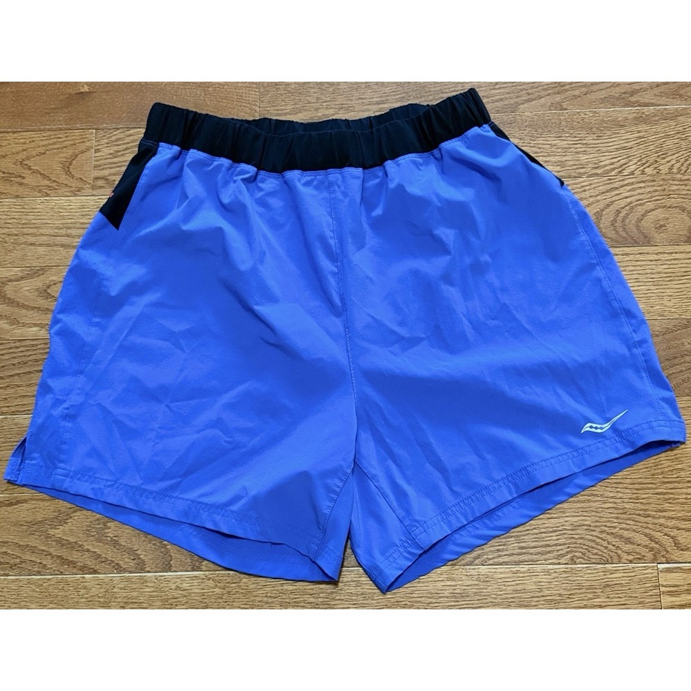 Men's Large Saucony 5" Outpace Mesh Lined Running Shorts Blue Baggy Pocket